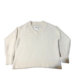 Aerie Women’s Soft Chenille V-Neck Sweater White Textured Knit Size M Oversized